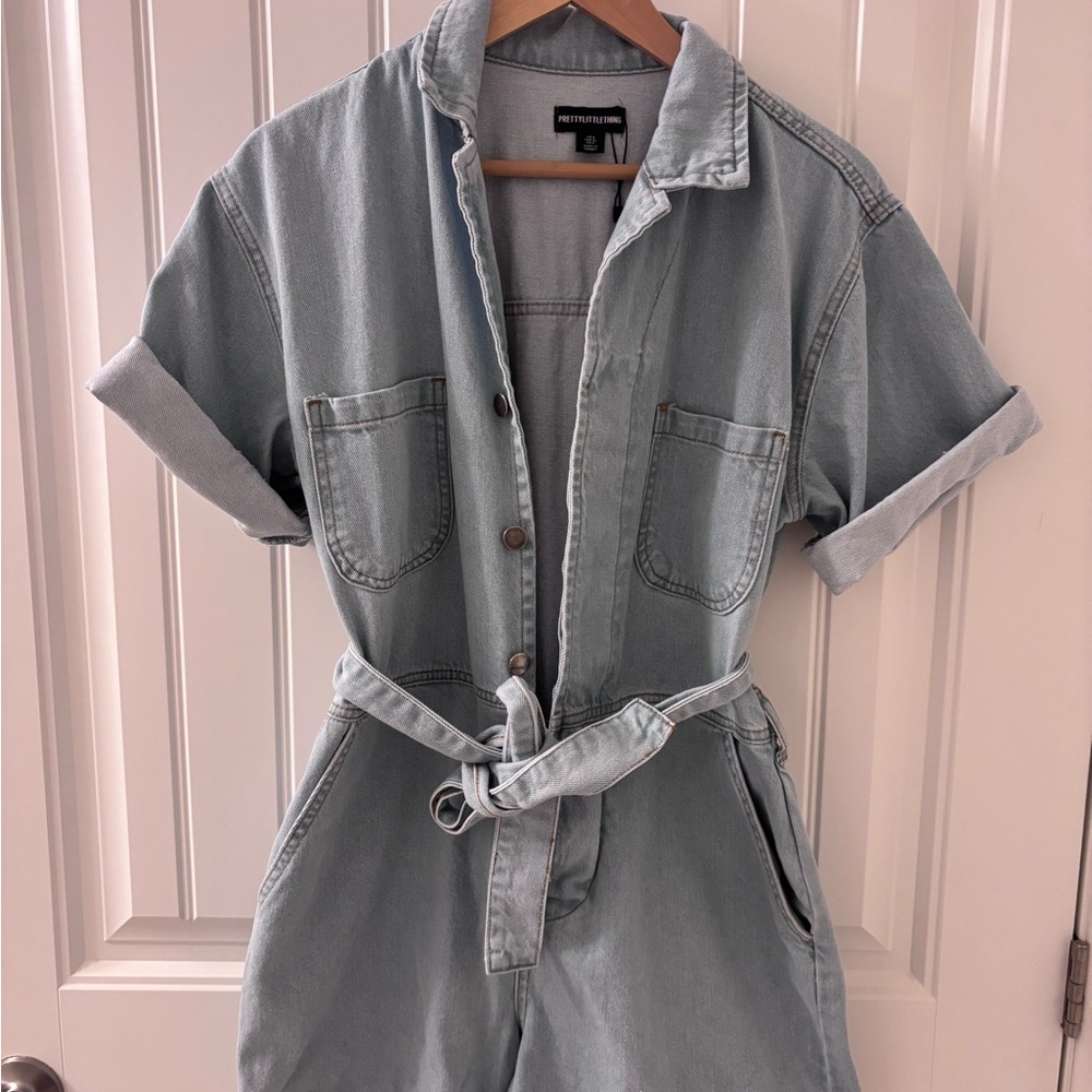 PrettyLittleThing Light Blue Denim Utility Jumpsuit
